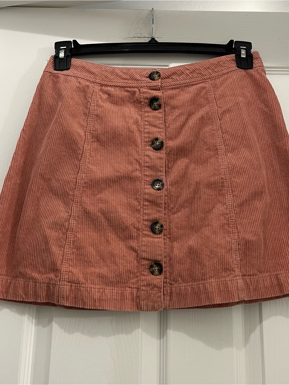 H&M Corduroy Button-Front Mini Skirt — Dusty Rose Pink